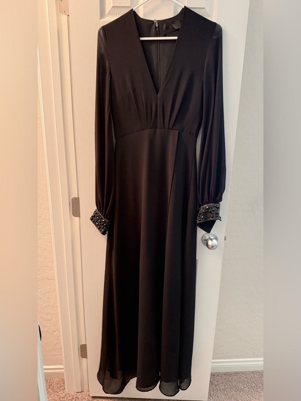H&M Black Long-Sleeve Maxi Dress with Studded Cuffs